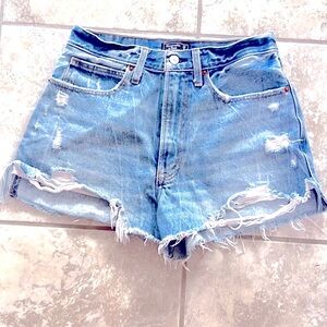 Abercrombie and Fitch Natural Rise Distressed Denim Shorts Medium Wash Size 28 6